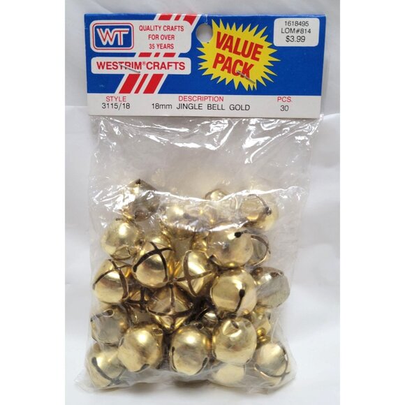 Westrim Crafts 18mm Gold Jingle Bells Style 3115/18 Value Pack 30 Pieces - Picture 1 of 5